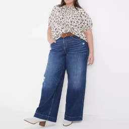 Plus-Size Women's Shirt with Floral Print, Puff Sleeves, Round Neck, Elasticated Cuffs and Neckline, and Draped Decoration on th