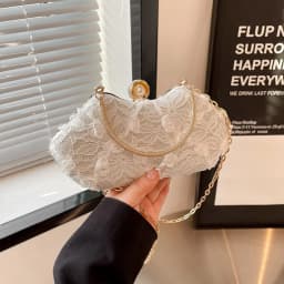 Luxury Polyester Lace Flower Bag Lace Flower Banquet Bag Clutch Handbag Women