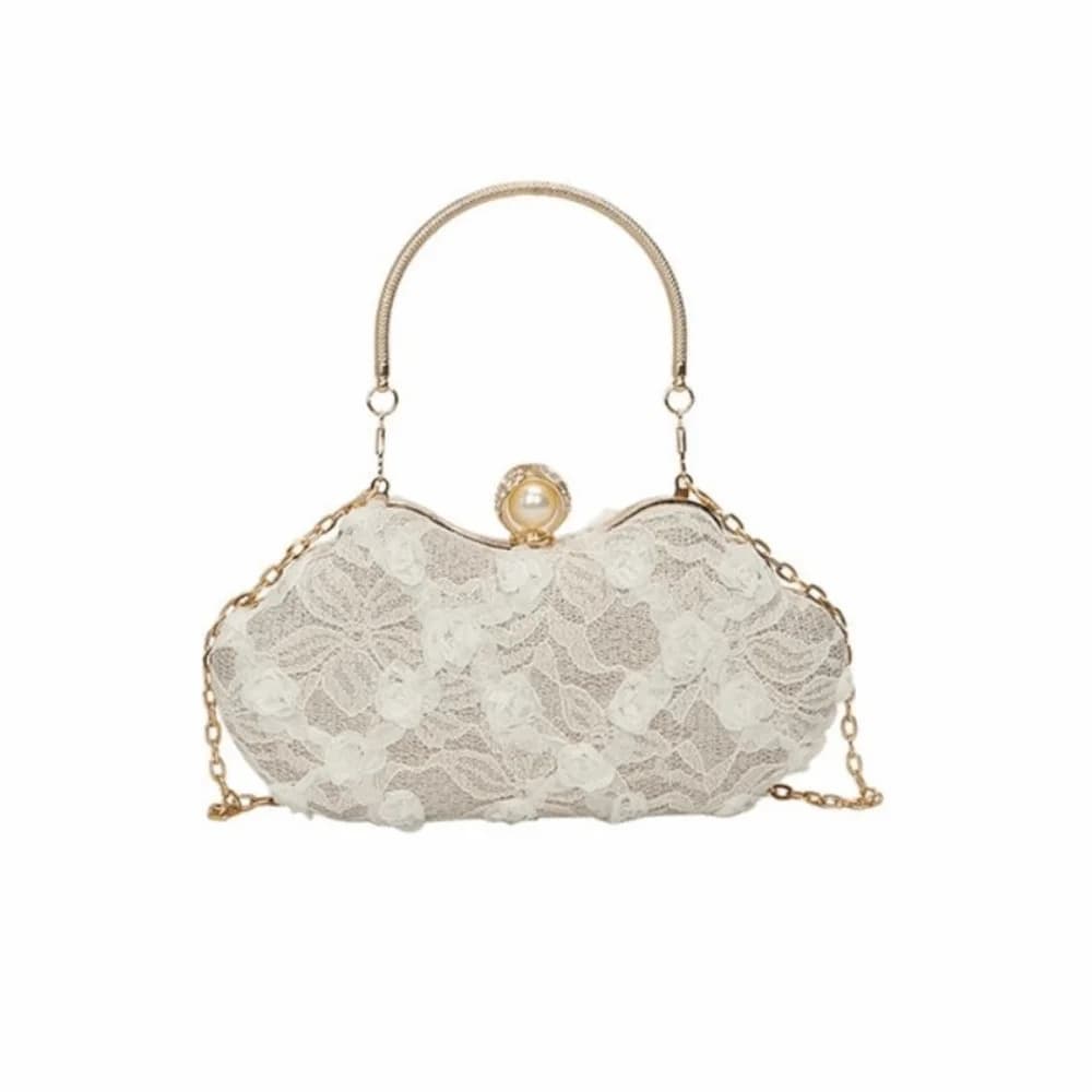 Luxury Polyester Lace Flower Bag Lace Flower Banquet Bag Clutch Handbag Women