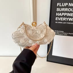 Luxury Polyester Lace Flower Bag Lace Flower Banquet Bag Clutch Handbag Women