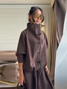 Casual Drawstring Women Outfit Chic Zipper Buttons Long Sleeve Stand Collar Female Coat Drape Wide Leg Pant Loose Streetwear Set