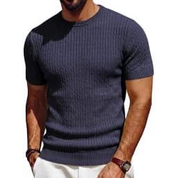 New Short Sleeve Soft Textured Knit Pullover Summer Knit Shirt Casual Tshirts for Men Ribbed Knitwear Crewneck T-Shirts Man Tee