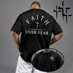 Faith Over Fear Pattern T-shirt for Man High Grade Pure Cotton Short Sleeve Top Summer Male Daily Casual Fashion Breathable Tees