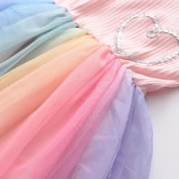 Summer New Sweet and Cute Rainbow Round Neck Flying Sleeve Mesh Princess Dress for Girls Aged 2-6 Korean Version