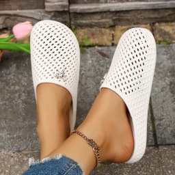 Summer Women Hollow Out Breathable Clog Mules Bow Decor Non-Slip Soft Sole Home Garden Beach Daily Casual Walking Shoes