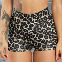 Women's High Waist Stretch Leggings Leopard Yoga Shorts Tummy Slimming Booty Lift Quick Drying Breathable for Running Workout