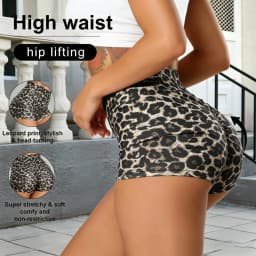 Women's High Waist Stretch Leggings Leopard Yoga Shorts Tummy Slimming Booty Lift Quick Drying Breathable for Running Workout