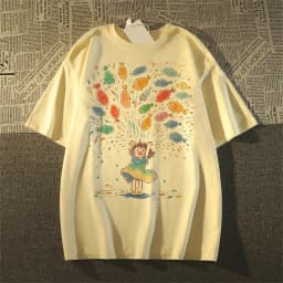 Men/Women Cute Cartoon Girl Fish Print Oversized T-Shirt Casual Short Sleeve Summer Tee