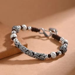Ethnic Style Auspicious Clouds 925 Silver Bracelet Designer Original Couple Beaded Bangle Jewelry For Men Women