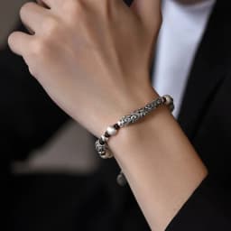 Ethnic Style Auspicious Clouds 925 Silver Bracelet Designer Original Couple Beaded Bangle Jewelry For Men Women