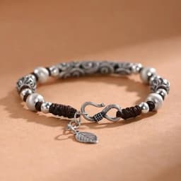 Ethnic Style Auspicious Clouds 925 Silver Bracelet Designer Original Couple Beaded Bangle Jewelry For Men Women