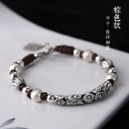 Ethnic Style Auspicious Clouds 925 Silver Bracelet Designer Original Couple Beaded Bangle Jewelry For Men Women