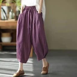 Women's Solid Color Retro Elastic Waist Pants Office Lady Fashion New Arrival Trendy Comfortable