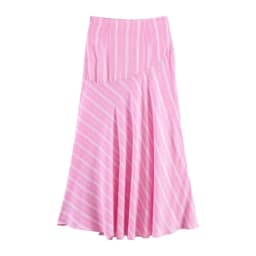 Women's Fashion Skirt Set 2 Piece Set Pink Oversize Long Sleeve Striped Shirt & Zipper Splicing Pleated Midi Skirt Female Outfit