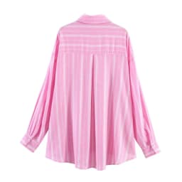 Women's Fashion Skirt Set 2 Piece Set Pink Oversize Long Sleeve Striped Shirt & Zipper Splicing Pleated Midi Skirt Female Outfit