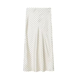 Women White Vintage Polka Dot Satin Skirts Spring Summer New High Waist Casual Mid Length Skirts Lady Elegant Party Skirts