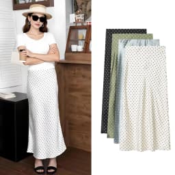 Women White Vintage Polka Dot Satin Skirts Spring Summer New High Waist Casual Mid Length Skirts Lady Elegant Party Skirts