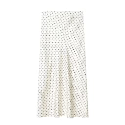 Women White Vintage Polka Dot Satin Skirts Spring Summer New High Waist Casual Mid Length Skirts Lady Elegant Party Skirts