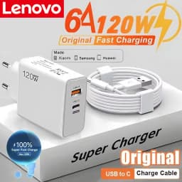 Lenovo 120W Type C USB Phone Charger Fast Charging Cable & Wall Adapter for Huawei Samsung Quick Charge Power Block