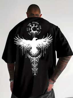 Viking Raven Norse Mythology Graphic Tee 100% Cotton Men's T-shirt Summer Casual Streetwear Breathable Shirts for Male Daily