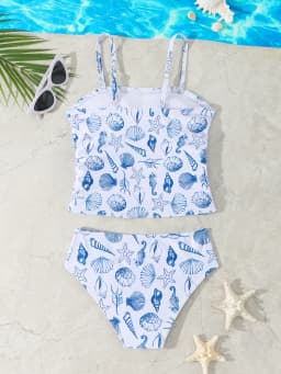 Tween Girl's Two Piece Bikini Swimsuit Sets Floral And Plaid Cute Casual Kids Girl Swimwear for 8-12Y Bathing Suit Beach Wear