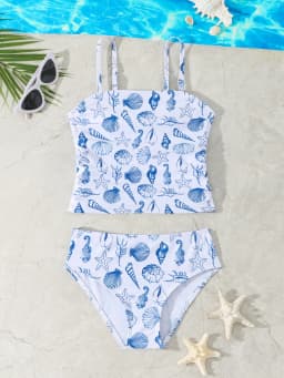 Tween Girl's Two Piece Bikini Swimsuit Sets Floral And Plaid Cute Casual Kids Girl Swimwear for 8-12Y Bathing Suit Beach Wear