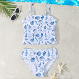 Tween Girl's Two Piece Bikini Swimsuit Sets Floral And Plaid Cute Casual Kids Girl Swimwear for 8-12Y Bathing Suit Beach Wear