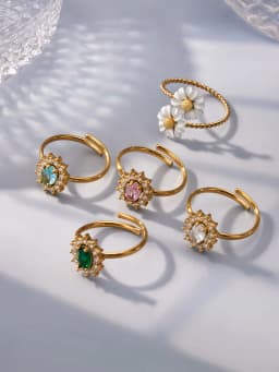 Ferris Wheel Glossy Cubic Zirconia Women's Rings Stainless Steel PVD Gold Plated Waterproof Open Rings No Tarnish Women Jewelry