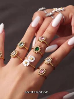 Ferris Wheel Glossy Cubic Zirconia Women's Rings Stainless Steel PVD Gold Plated Waterproof Open Rings No Tarnish Women Jewelry