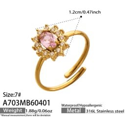 Ferris Wheel Glossy Cubic Zirconia Women's Rings Stainless Steel PVD Gold Plated Waterproof Open Rings No Tarnish Women Jewelry