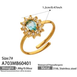 Ferris Wheel Glossy Cubic Zirconia Women's Rings Stainless Steel PVD Gold Plated Waterproof Open Rings No Tarnish Women Jewelry