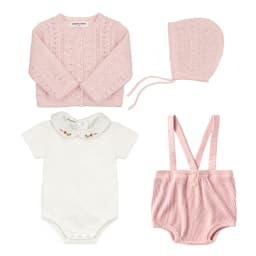 Cute Infant Clothing Set Cotton White Baby Bodysuit Suspender Shorts Spring Knitted Cardigan Toddler Clothing