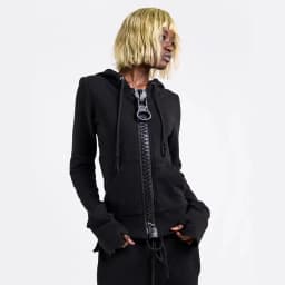 Y2k European and American Large zipper Harajuku Fashion personalized color blocking casual Unisex solid color slim fit hoodies