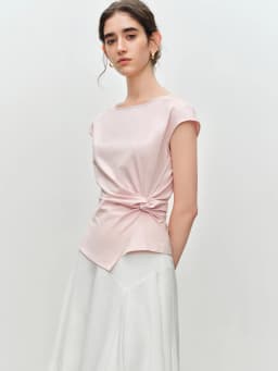 ZIQIAO 2026 New Summer Women Twist Front Slim Fit Crew Neck T-Shirt, White Knot Top for Coquette & Quiet Luxury Daily Style