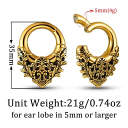 Casvort 2PCS Stainless Steel Ear Weights Hanger for Pierced Ears 4G 5mm Magnetic Clicker Ear Gauges Vintage Flower Vines Pattern