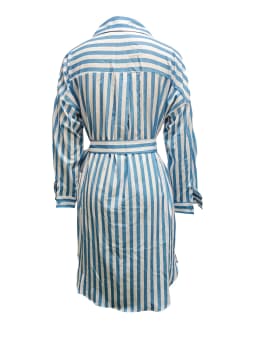 Striped Button Down Shirt Dress With Waist Belt Roll Up Sleeves For Women