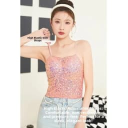 Shiny Sequin Sequin One-Piece Tank Top High Elasticity Fixed Wrap Chest Backless Vest Short Underwear Base Layer Vest Top Summer