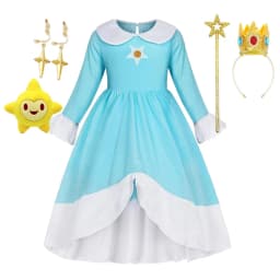 2026 Movie Girls Princess Dress Video Game Star Pattern Outfit Rosalina Role Play Costume Kids Halloween Peach Cosplay Clothes