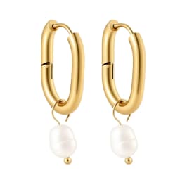 Luxury Pearl Hoop Earrings Minimalist 18K Gold Plated Pearl Charms Earrings for Girls Trendy Anniversary Birthday Jewelry Gift