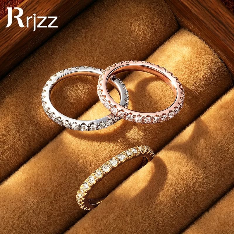 Rrjzz 2MM D-Color Full Moissanite Stackable Eternity Weedding Rings Sparlking Women Engagement Promise Ring GRA Jewelry Gifts