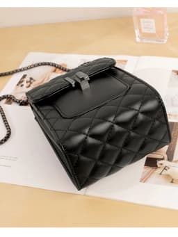 Black Vertical Leather Women's Crossbody Phone Bag with Metal Buckle and Long Chain Strap