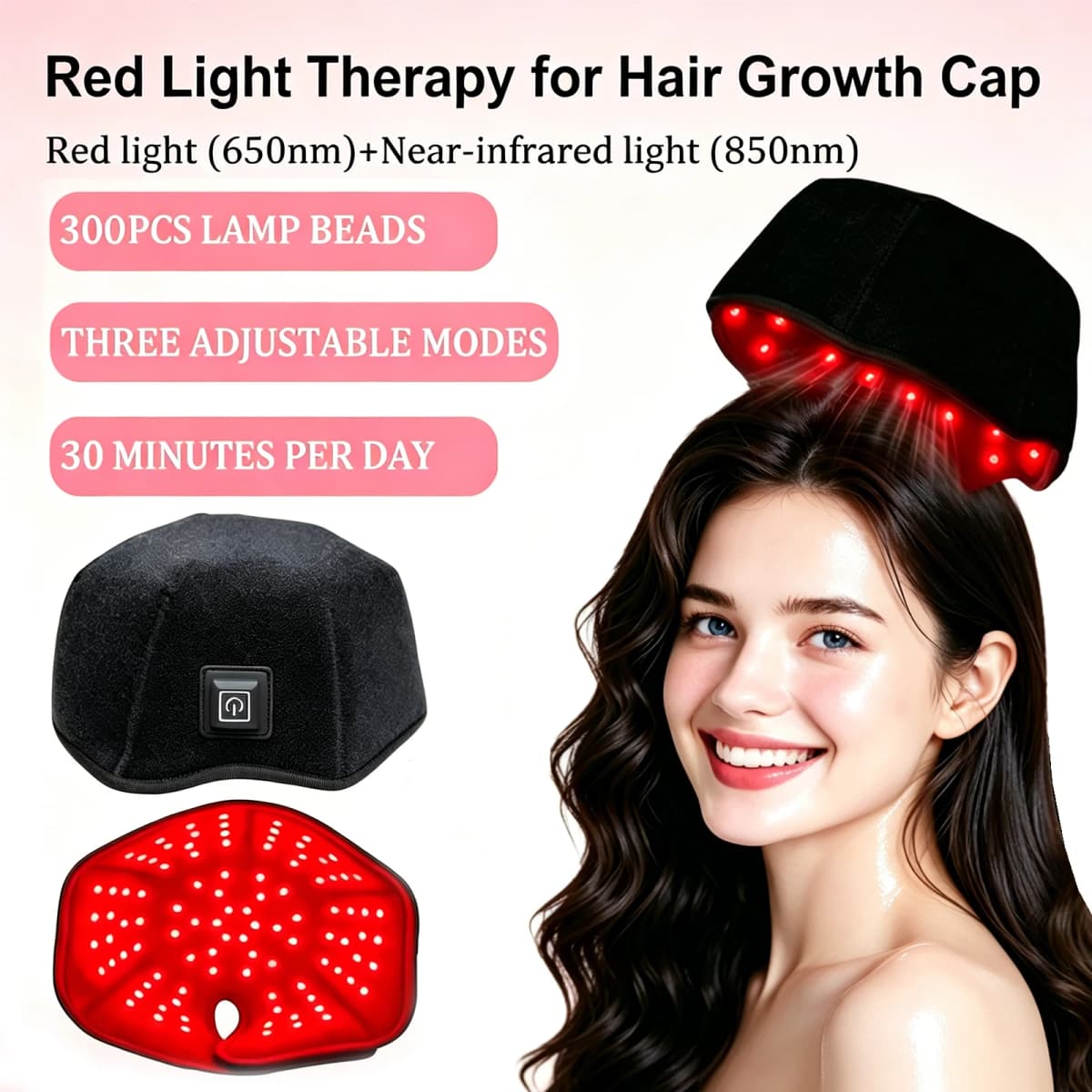 660nm 850nm Near Infrared LED Red Light Therapy Hat Device for Hair Growth Cap Prevant Loss Head Relaxation Relief Scalp