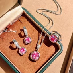French Romantic Compact Paraiba Small Square Earrings Square Sugar Sea Blue Necklace Fat Square Mary Red Ring Female