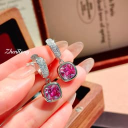 French Romantic Compact Paraiba Small Square Earrings Square Sugar Sea Blue Necklace Fat Square Mary Red Ring Female