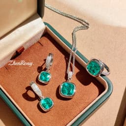 French Romantic Compact Paraiba Small Square Earrings Square Sugar Sea Blue Necklace Fat Square Mary Red Ring Female