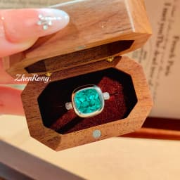 French Romantic Compact Paraiba Small Square Earrings Square Sugar Sea Blue Necklace Fat Square Mary Red Ring Female