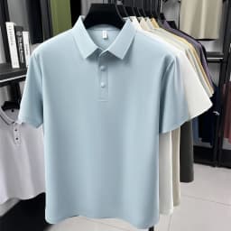 High quality ice silk short sleeve polo shirt men's classic solid color summer breathable business casual T-shirt new luxury top