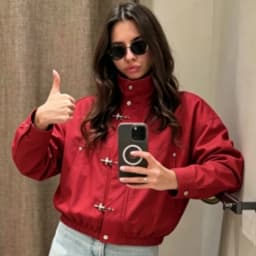 HXAO Red Loose Cropped Coat Women's Jacket Autumn 2026 Fashion Unisex Button Zip O-Neck Long Sleeve Tops Streetwear Outerwears