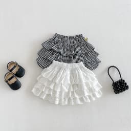 Korean-style New Summer Infant and Toddler Sweet Princess Forest Cake Pleated Skirt Check Half Skirt Versatile Dress Pants