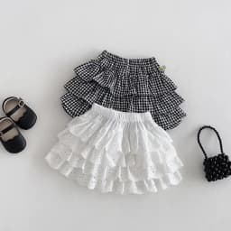 Korean-style New Summer Infant and Toddler Sweet Princess Forest Cake Pleated Skirt Check Half Skirt Versatile Dress Pants